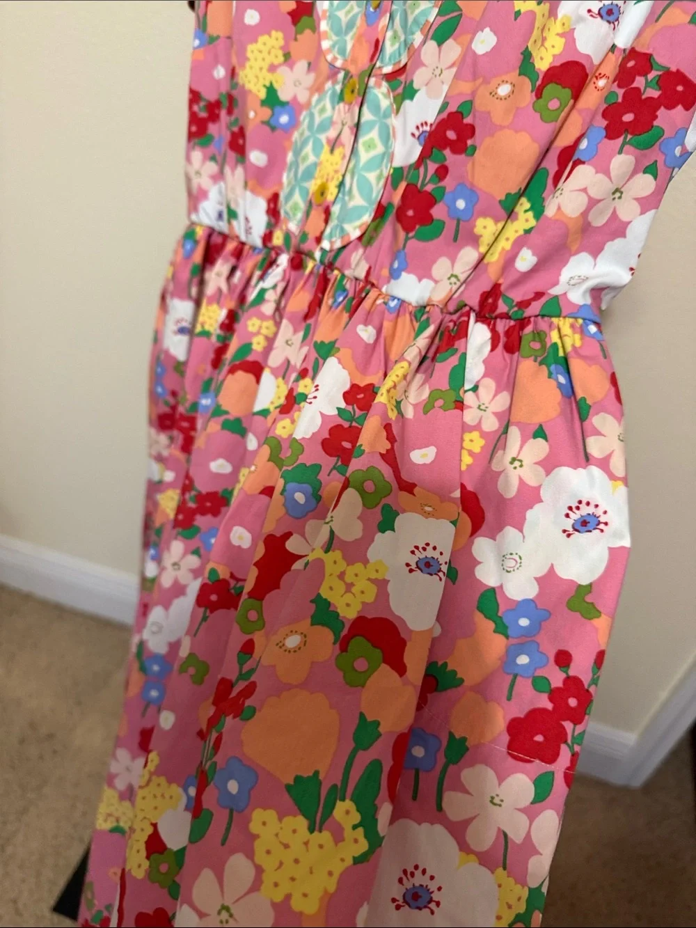 Matilda Jane 🌻Pink Floral Cotton Dress with Aqua Trim - Picture 9 of 9